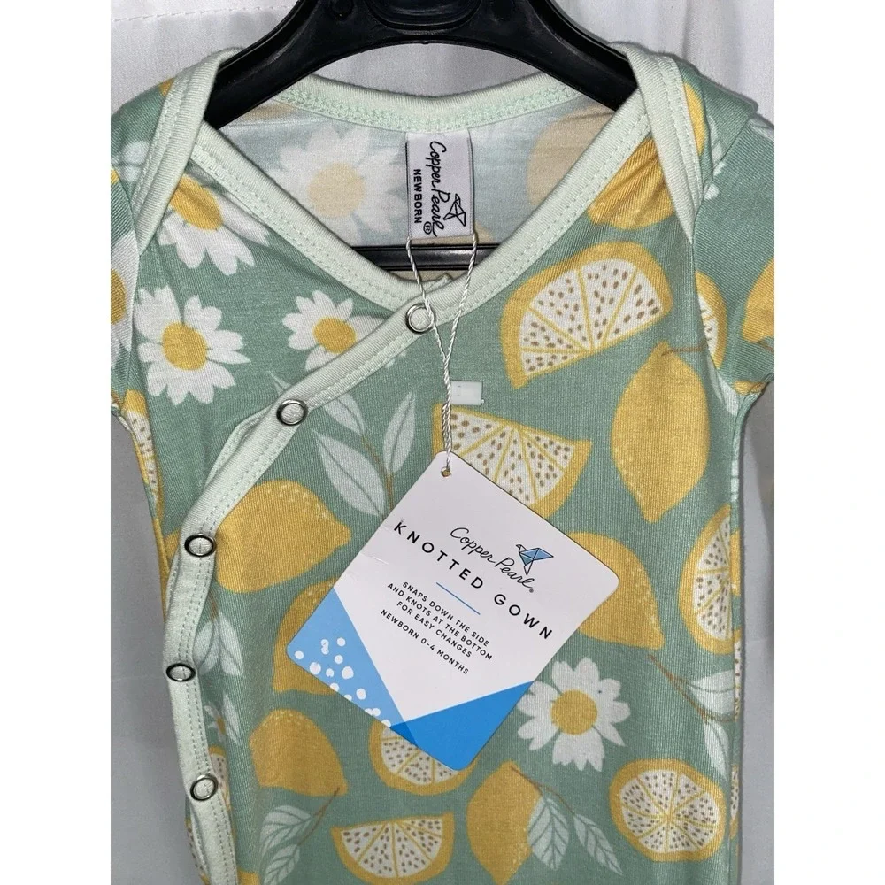 NWT Copper Pearl Newborn Knotted Gown Lemon Print